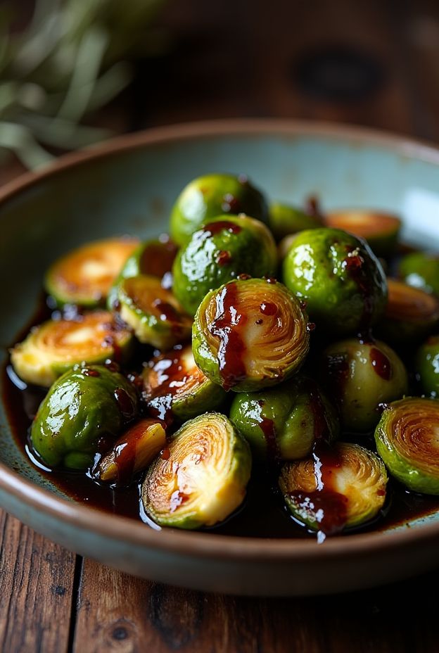Delicious crockpot balsamic Brussels sprouts drizzled with glaze, perfect for festive meals or weeknight dinners.