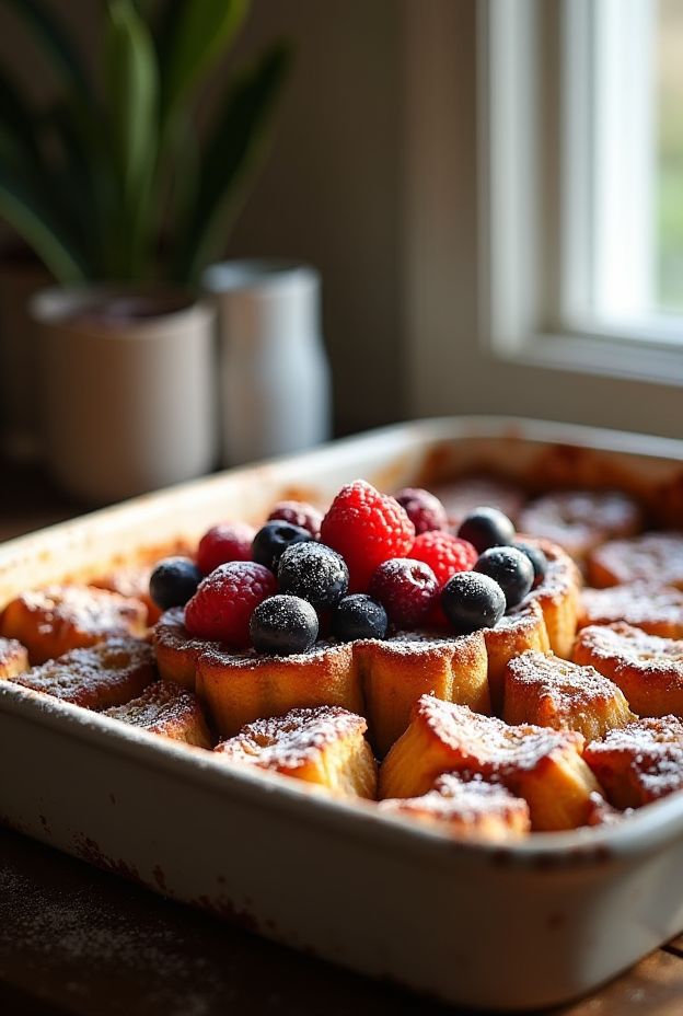 Crockpot French Toast Casserole with fresh berries, perfect for breakfast or brunch gatherings.