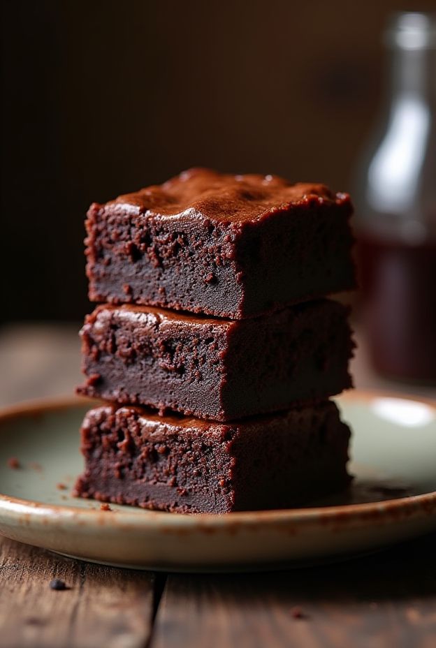 Rich and fudgy brownies made in a crockpot, stacked on a plate for a delicious dessert treat.