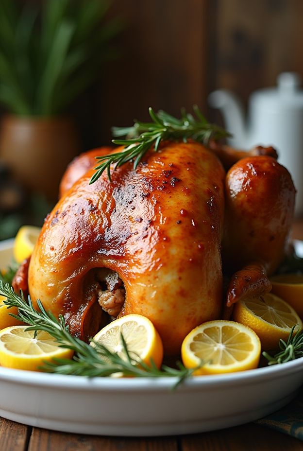 Crockpot Lemon Herb Roast Chicken with fresh herbs and lemon slices for a healthy meal option.