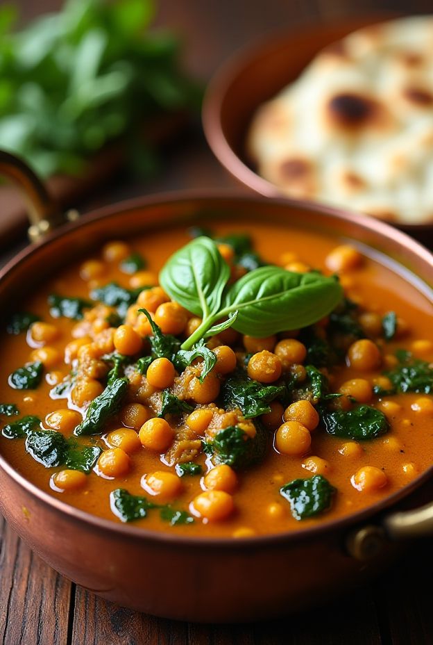 A flavorful bowl of lentil and spinach curry cooked in a crockpot, showcasing vibrant vegetables and spices.