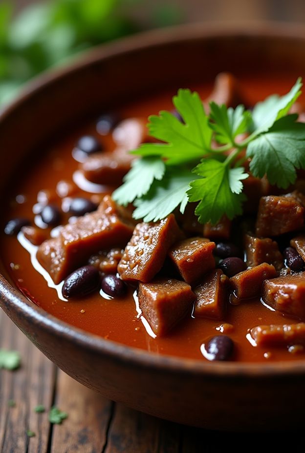 Savory Smoky Chipotle Beef & Black Bean Stew served in a rustic bowl, garnished with fresh cilantro.