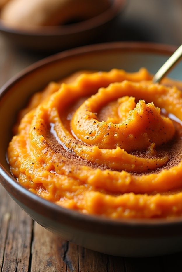 Delicious Creamy Sweet Potato Mash with Maple and Cinnamon perfect for fall dinners and festive occasions.