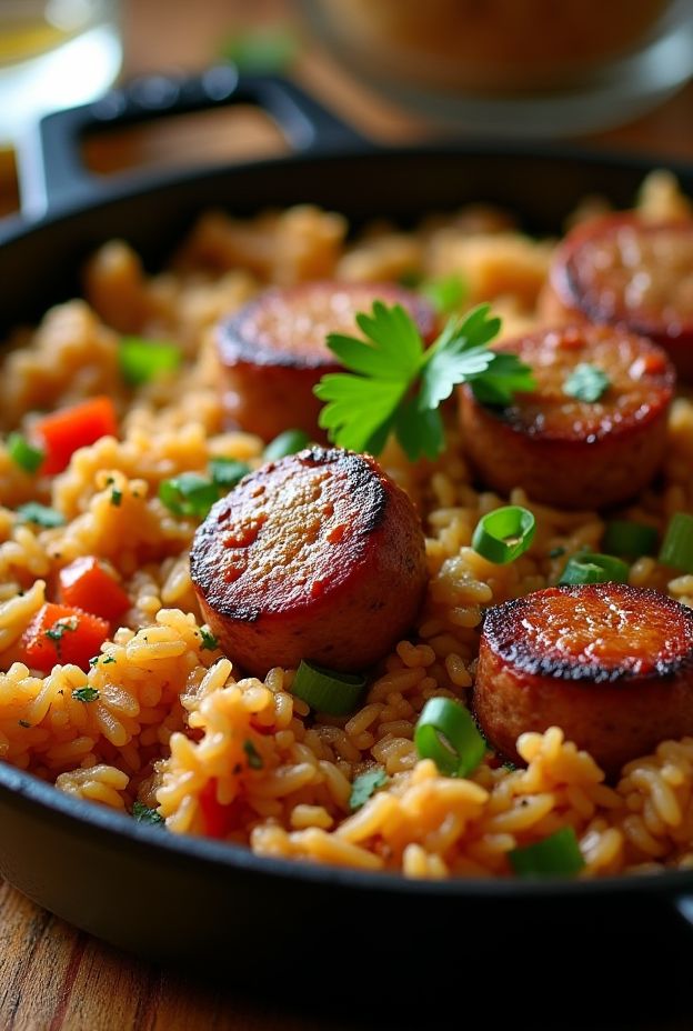 Crockpot Cajun Dirty Rice featuring spiced sausage and vegetables for a hearty meal.