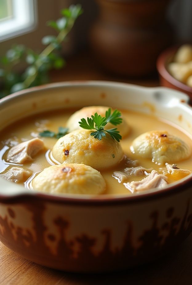 Crockpot Chicken & Dumplings with creamy broth and fluffy dumplings for a classic Southern comfort meal.