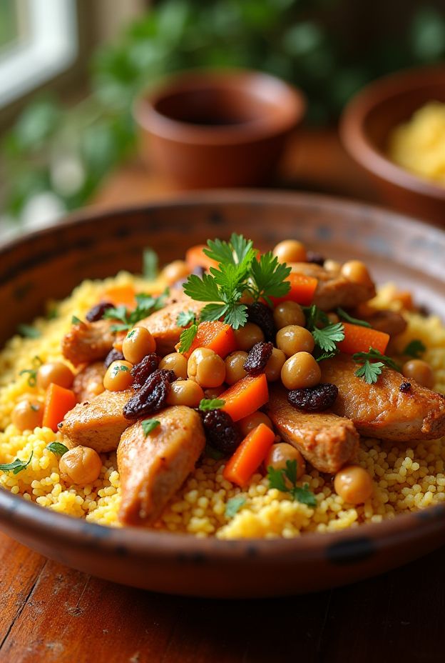Moroccan Chicken with Couscous featuring chicken, chickpeas, and spiced couscous, perfect for a vibrant meal.