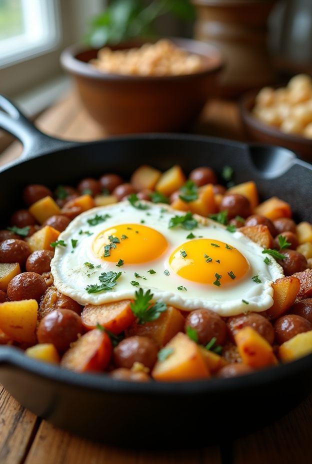 Slow Cooker Breakfast Hash featuring potatoes, sausage, and eggs, a hearty and flavorful breakfast option.