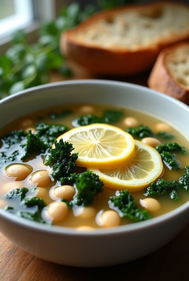 Healthy White Bean & Kale Detox Soup made in a crockpot with fresh ingredients and zesty lemon.