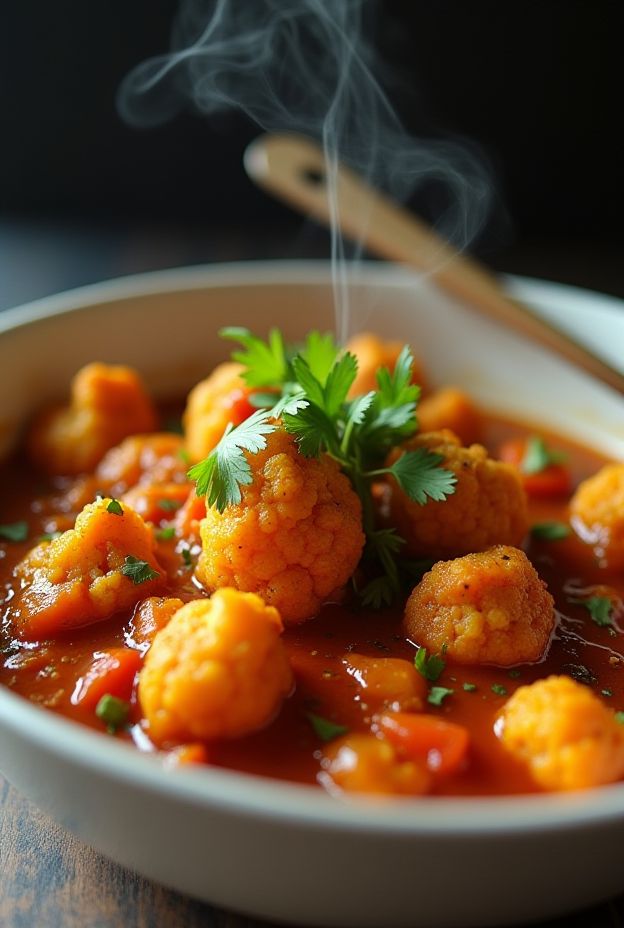 Delicious cream-free cauliflower tomato curry made in a slow cooker, featuring vibrant colors and aromatic ingredients.