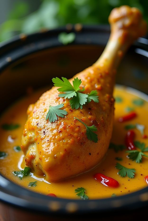 Tasty coconut curry turkey drumsticks slow-cooked in rich coconut milk and spices.