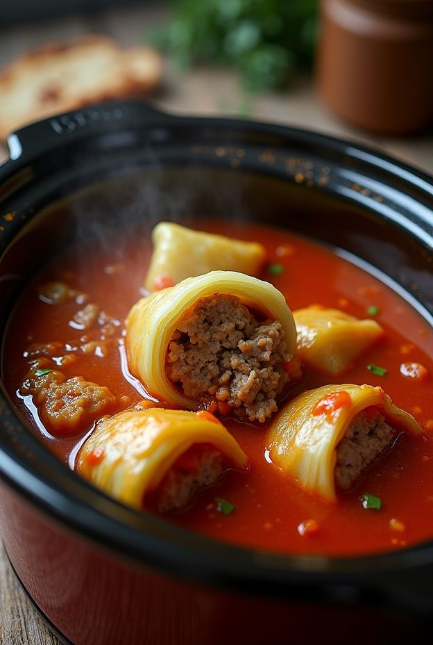 A warm bowl of Garlic Ginger Cabbage Roll Soup with meatballs and cabbage, showcasing a delicious low-carb meal.