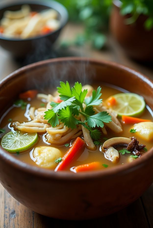 Crockpot Thai Lemongrass Chicken Soup with fresh vegetables and vibrant flavors for a warm meal.