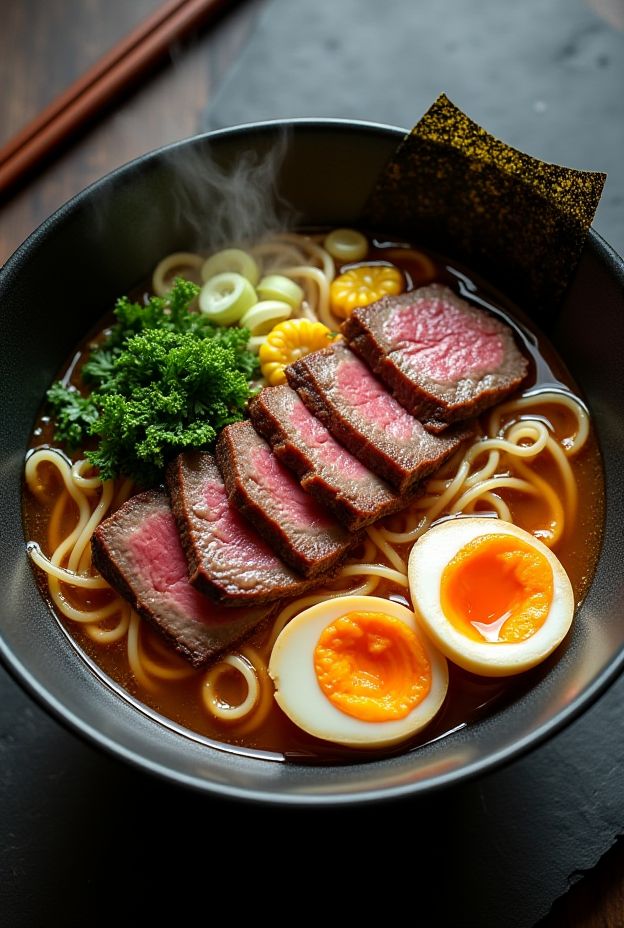 Crockpot Beef Ramen Noodle Bowl with soft-boiled eggs and bok choy in savory broth.