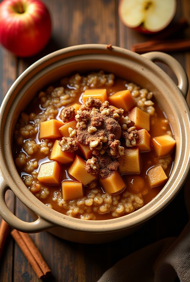 Cozy Caramel Apple Steel-Cut Oatmeal in a warm bowl, garnished with pecans and spices.