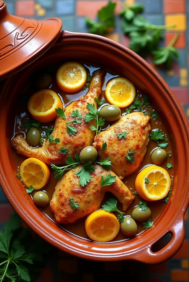 Crockpot Moroccan Chicken with preserved lemons and olives for a Mediterranean-inspired meal.