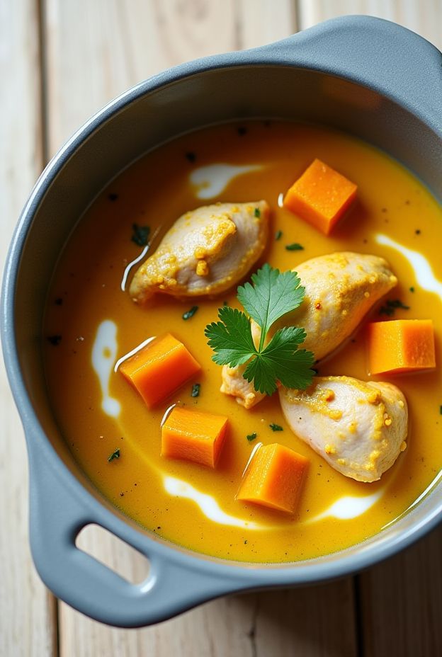 Nutritious Turmeric Chicken & Butternut Squash Stew made in a crockpot for anti-inflammatory benefits.