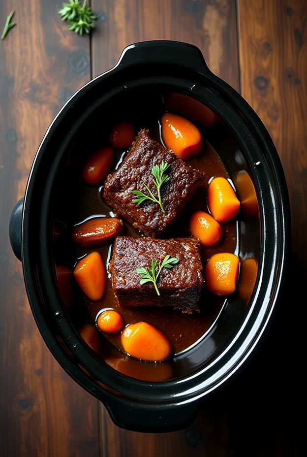 Slow Cooker Braised Beef Short Ribs with Root Vegetables - A tender and flavorful dish perfect for special occasions.
