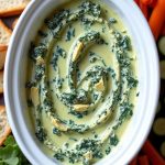 Creamy Spinach and Kale Dip served warm, featuring kale, spinach, artichoke hearts, with various fresh vegetables for dipping.