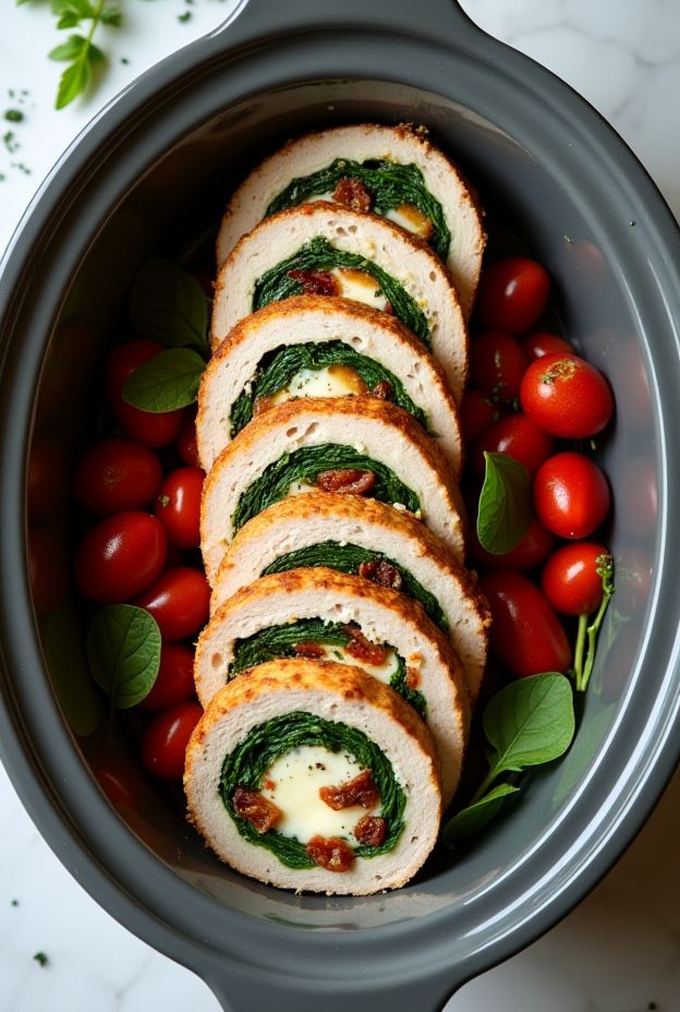 Slow Cooker Italian Herb Turkey Breast Roulade with Spinach and Sun-Dried Tomatoes