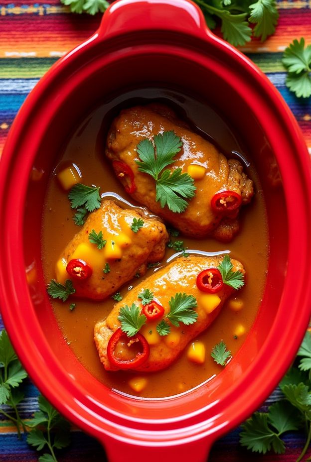 Delicious mango habanero chicken thighs with vibrant colors and garnished for extra flavor.