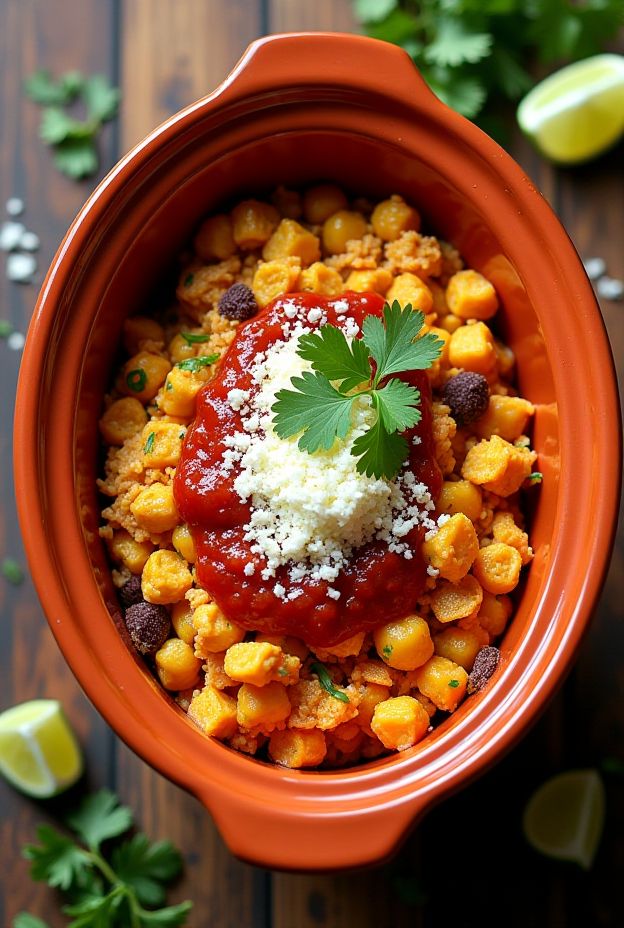 Delicious Tex-Mex Migas Casserole made in a crockpot with eggs, tortilla chips, salsa, and queso fresco.